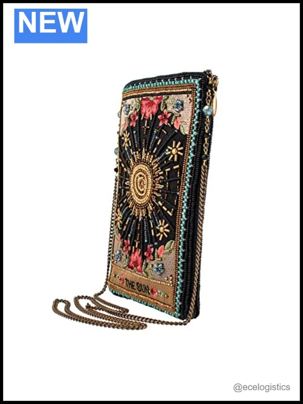 Handcrafted Beaded Crossbody Bag with Rhinestones and Tassel, Floral Evening